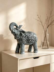 1pc Decorative Elephant Statue Ornament, Vintage Retro Style, Red Carved Pattern, Upward Trunk Design, Lucky Feng Shui Home Decor Sculpture Accessory, Suitable For Living Room, Bookshelf, Shelf, Desktop Decoration, Housewarming Gift - A - View 6