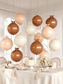 27pcs Bohemian Style Neutral Color 4D Foil Balloon Set, Cream Beige Khaki Giant Round Foil Balloons With Ribbon, 22 Inch Ceiling Decor, Suitable For Anniversary Birthday Wedding Holiday Party Decoration - Multicolor - View 4