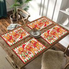 1/4/6pcs Christmas Series 3 Cute Gingerbread Men Side-By-Side Pattern Printed Placemats, Heat-Resistant Table Mat For Home Kitchen/Table Protection, Kitchen Dining Table Party Scene Decoration - Multicolor - View 9