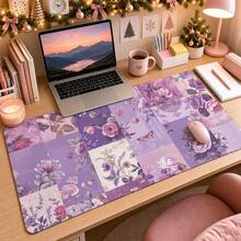 1pc Purple Patchwork Floral Butterfly Desk Mat, Multi-Purpose Makeup Nail Art Table Pad, Large Non Slip Desktop Protector S/M/L/XL - View 9