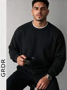 GRDR Men's Autumn/Winter Crew Neck Knit Sweater, Fashionable Outerwear Sweater - Black - View 3