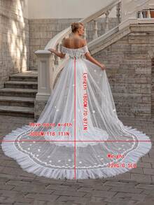 1 Piece Long Leaf‑Floral Applique Lace Ruffle Train Tulle Over‑Skirt, Flowy Ruffle Sheer Overlay For Church Wedding Bridal Styling - Multicolor - View 9