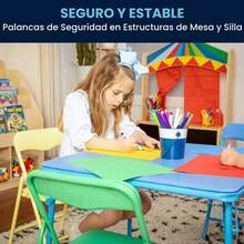 Mesa Plegable para Niños, Mesa Infantil, Mesita para Niños, Escritorio Infantil, Mesa y Sillas para Niños, Mesa Infantil con Sillas, Mesa para Niños con Sillas, Mesa con Sillas para Niños, Mesa Niños con Sillas, Furniture, Set de Mesa Infantil Plegable y 4 Sillas Infantiles Plegables, Conjunto Multicolor para Guar - Azul - Ver 11