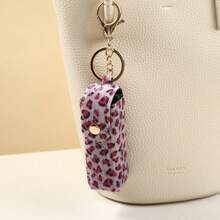 1pc Y2K Leopard Print Storage Bag, Cute Faux Fur Mini Organizer With Keychain, Snap Button Storage Bag, Gift For Her - Multicolor - View 2
