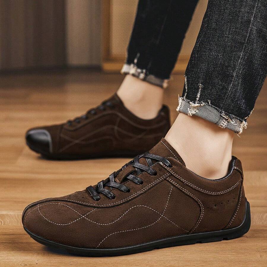 Men's All-Season Suede Low-Top Sneakers With Built-In Height-Increasing Insoles - Brown - View 1