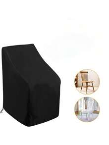 1pc 420D Stackable Patio Chair Covers For Outdoor Furniture, Heavy Duty Outdoor Chair Covers For Stacked Chairs, Protective Chair Cover With Bottom Drawstring, Secure Fit, Full Coverage, For Patio, Garden, Deck, Porch And Backyard Furniture, Black - Black - View 3