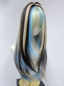 MONEET SECRET 1PC Halloween Series 24 Inch Highlights Wigs Synthetic Machine Woven Long Straight Wig With Bangs Layered Wigs Natural-Looking Finish, Comfortable Fit, For Party, Cosplay, Dating, Christmas Halloween - Multicolor - View 7