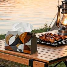 1pc Modern Geometric Design Tissue Box, Rounded Shape In Brown, Grey And White Tones, Decorative Storage Solution For Holiday Home Decor, Kitchen And Living Room - Multicolor - View 6