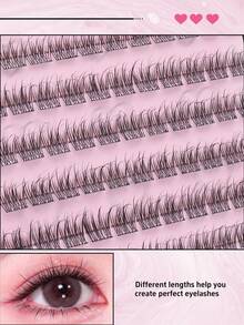C Curl 96pcs Cartoon Style Fish Tail Glue-Free False Eyelashes, Segmented Self-Adhesive Single Clusters, Soft Feather Texture, Lightweight Without Pressing Eyelids, Easy For Beginners To Apply, Reusable, Create Lively Youthful Big Eyes - C - View 5