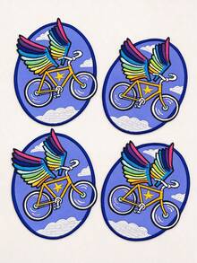1pc/2pcs/4pcs/5pcs/7pcs/8pcs/9pcs Rainbow Wing Flying Bicycle Embroidered Iron On Patch For Jackets Backpacks - Multicolor - View 10