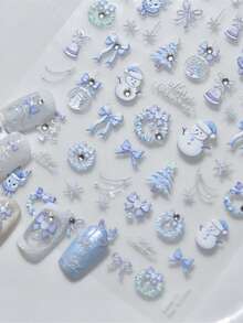 1片壓紋美甲飾品貼紙 自黏式冬季美甲貼紙 可愛聖誕美甲裝飾貼 DIY - 彩色 - 查看 1