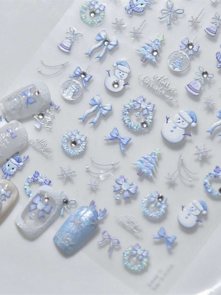 1片壓紋美甲飾品貼紙 自黏式冬季美甲貼紙 可愛聖誕美甲裝飾貼 DIY - 彩色 - 查看 1