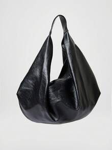 Black PU Leather Large Lazy Tote Bag, Autumn/Winter Street Style - Black - View 3