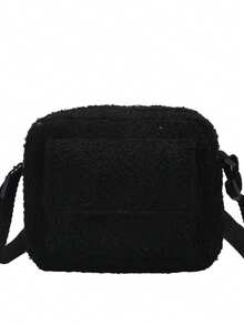 Black Teddy Fleece Mini Crossbody Bag, Simple Versatile Fuzzy Square Bag, Autumn/Winter New Style, Multi-Pocket Lightweight Shoulder Bag, Daily Travel Carry-On Small Bag - Multicolor - View 14