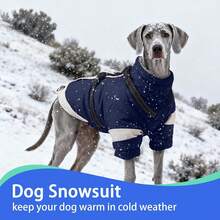 1pc Dog Coat, Soft & Warm Jacket With Sleeves And Back Zipper Design, Cold Weather Pet Clothing, Adjustable With Reflective Strip Dog Snow Suit, Equipped With Leash Attachment Ring, Suitable For Outdoor Pet Jacket, Fits Small To Medium Dogs, Navy Blue - Navy Blue - View 7