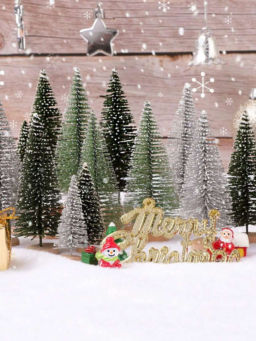 1組迷你雪霜人造松樹組,啞光塑膠雪松模型樹,DIY微縮景觀場景配件,聖誕桌面微縮場景裝飾擺件 - 套裝 - 查看 1