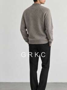 GRKC كنزة صوفية رجالية بياقة نصف عالية، أكمام طويلة بتصميم راغلان، ملابس محبوكة بأسلوب كوري كاجوال للتنقل، خريف/شتاء - كاكي - مشاهدة 5