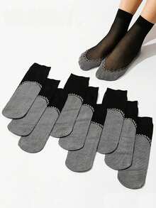 5 Pairs Of Casual Versatile Daily Black Anti-Slip Breathable Stockings - Black - View 1