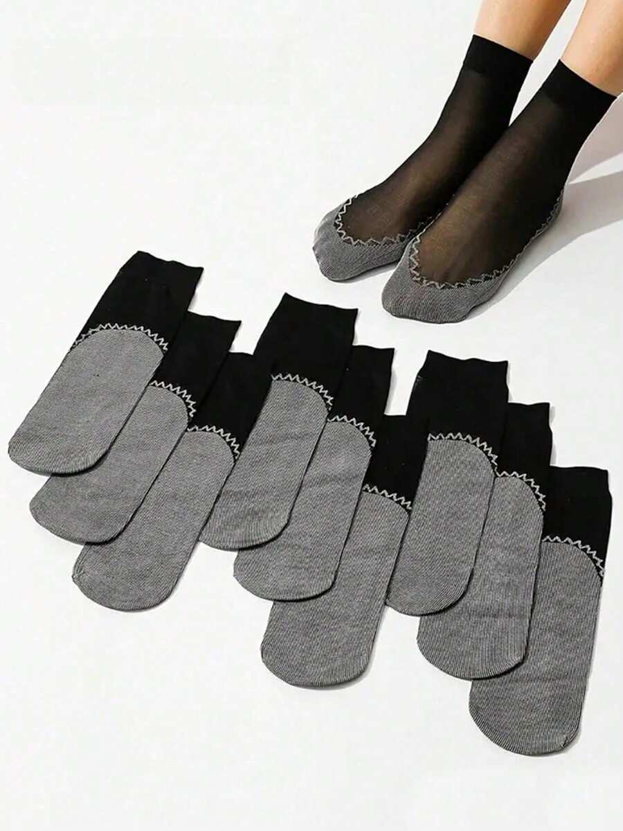 5 Pairs Of Casual Versatile Daily Black Anti-Slip Breathable Stockings - Black - View 1