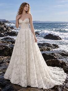 Cut-Out Bustier Ultra-Long Elegant Fashion Wedding Dress - White - View 4