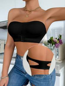 Front-Clasp Bandeau Bra, Removable Padding, Upgraded Non-Slip Silicone, Wire-Free, Criss-Cross Back Design - Black - View 4