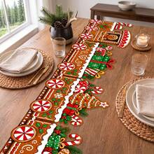 1 Buah Taplak Meja Natal Poliester, Motif Kereta Api Manusia Kue Jahe, Dekorasi Meja Kotak Hadiah Permen Natal untuk Meja Makan, Dapur, Jamuan Liburan, Dekorasi Meja Pesta Natal di Rumah, 180*35cm - A - View 6
