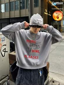 Men's Fleece Crew Neck Sweatshirt, Wine Pouring Print, MORE WINE PLEASE Text, Y2K Style, Autumn/Winter - Heather Gray - View 10