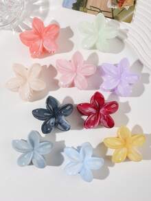 10pcs Candy Color Marble Pattern Soft Gradient Plumeria Hair Claw Jelly Translucent Texture Bohemian Beach Vibe Side Updo Hair Accessory - Multicolor - View 6