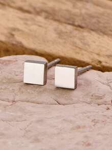 1 Pair Mini Square Stud Earrings, Stainless Steel Geometric Small Ear Studs, Minimalist Daily Jewelry For Women Men - GED821 - View 7