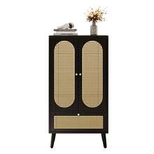 WF316082BAA)Compact Sideboard (1.1 M), Rattan Design, Black, 2 Doors, 1 Drawer, Display Cabinet, Dining Room Cabinet, Shelving, - Versatile Storage Solutions - Black - View 5