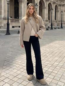 Autumn/Winter New Minimalist Oatmeal Color Short Overcoat, Loose Collarless Design, Commuter Outfit Versatile Top, Women's Jacket - Oatmeal - View 1