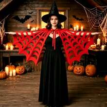 1pc Halloween Spider Web Cape, Dark Vampire Cloak, Horror Spider Cosplay Costume Accessory, Suitable For Halloween Party, Costume Ball, Haunted House Performance, Role Play, Trick Or Treat Events And Holiday Photography Props - Multicolor - View 13