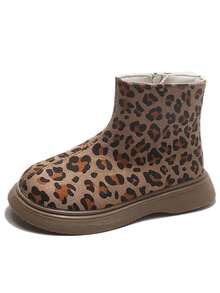 Leopard Print Kids' Boots, Thick Sole Casual Short Ankle Boots - Khaki - View 6