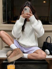 QUNGIGU Women Crew Neck Sweater Loose Comfortable Knit Pullover Casual Tops For Fall Winter Daily Commuting Going Out Dating - White - View 3