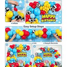 Children's Cartoon Balloon Garland Set, Red Yellow Blue Cow Print Foil Balloons, Kids Cartoon Theme Birthday Party Decoration - Playful - View 7