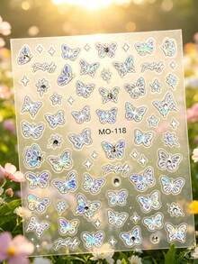 1pc Autumn/Winter New Iridescent Butterfly Face Sticker Rhinestone, Suitable For Creating Luxury Atmosphere Makeup Decoration, Applicable For Attending Festival Parties And Music Gatherings, Self-Adhesive - Multicolor - View 5