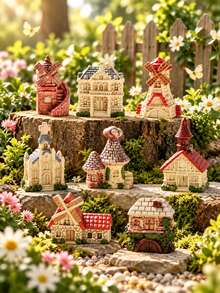 1PC European Village House Figurines, Assorted Windmill Church And Cottage Buildings For Fairy Garden, Micro Landscape, Plant Pots And Shelf Decor - Vintage Little House - View 6