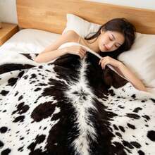 1PC Black White Faux Cowhide Flannel Throw Blanket, Western Style Blanket For Sofa Bedroom Home Decor - Multicolor - View 6