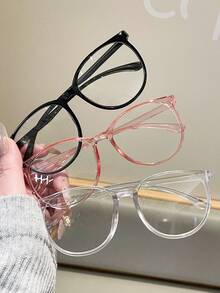 3pcs/1pc Fashion Glasses, Transparent Lenses, Unisex, Black, Pink And Clear Frames, Eye Protection Fashion Style - Transparent - View 9