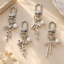 1pc/4pcs Women's Minimalist Spray Painted Polka Dot Bow Pendant, Faux Pearl Charm Keychain, INS Style Versatile Bag Charm, Wallet Accessory - Multicolor - View 1