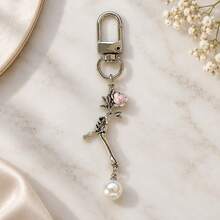 1pc/3pcs Women's Creative Oil-Drip Alloy Rose Pendant With Faux Pearl Charm Keychain, Gift For Friends And Couples, Personalized Bag Charm Wallet Accessory - Multicolor - View 5