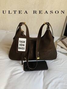 1pc Solid Color PU Leather New Women's Bag, Shoulder Bag, Crossbody Bag, Hobo Bag, Fashion Square Handbag, Suitable For Commuting, Shopping, Dating, Work - Coffee - View 6