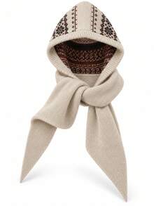 1pc Women's Pattern Hooded Knit Warm Decorative Casual Cute Style Hooded Scarf Suitable For Skiing, Outdoor, Outing In Autumn/Winter - Multicolor - View 11
