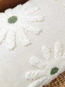 1pc Flower Embroidery Cushion Cover Without Filler, Modern Canvas Decorative Throw Pillow Cover For Home - Green - View 3