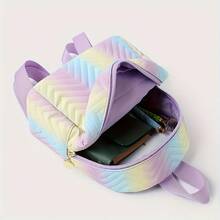 Tas Ransel Mini Anak Perempuan Berwarna-warni Pelangi PU Berbahan Quilted, Tas Sekolah Kasual Modis dengan Nuansa Premium (Resleting Acak, Motif Acak), Tas Ransel Pelajar Kampus Perempuan Lucu dengan Warna Gradien Baru, Tas Ransel Mini Serbaguna Kasual Gaya Korea - MultiWarna - View 6