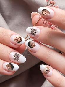 Personalized Face Nail Stickers, Customizable Portrait & Pet Portrait Nail Decals, Self-Adhesive, Upload Your Own Photo For Customization, Women & Party Gift, Unique Commemorative Style, 0.8-1cm Mini Size, Home DIY Nail Art Decoration - Multicolor - View 2
