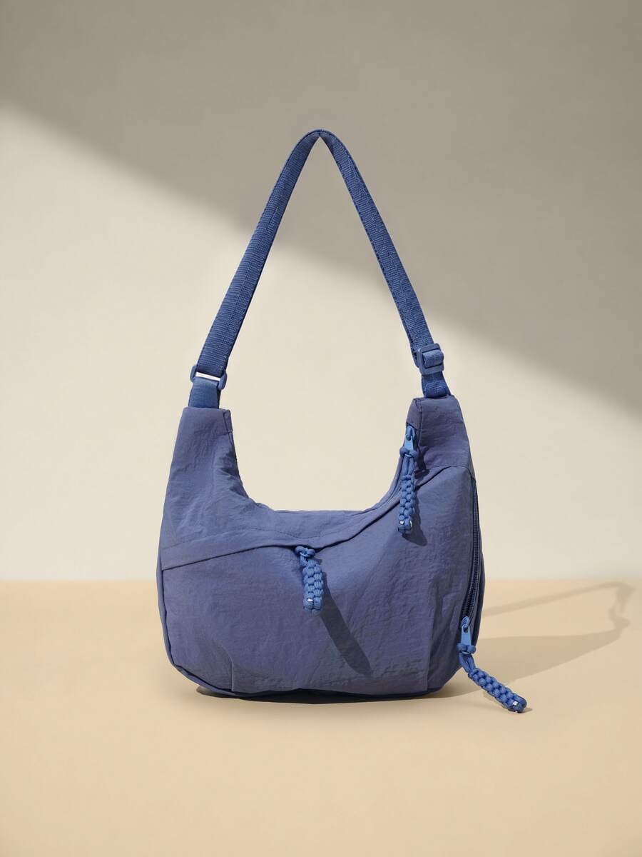 Avansion Fashion Solid Color Nylon Water-Resistant Shoulder Bag, Casual Minimalist College Style Wide Strap Crossbody Bag For Students, Commuting, Shopping