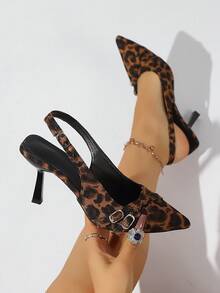 Leopard Print High Heel Closed Toe Sandals Fairy Shoes 2026 New Mule Shoes Spring Summer Elegant Pointed Toe Shoes - Brown - View 15