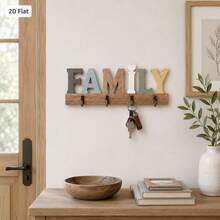 Gantungan Kunci Kayu Vintage Datar 2D Bertuliskan "HOME" "LOVE" "HELLO" "WELCOME", Rak Kunci Rumah Multifungsi dengan 4 Kait Logam, Dekorasi Dinding, Teras, dan Ruangan - MultiWarna - View 10