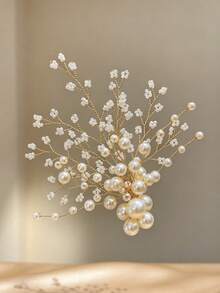 1pc Heavy Hand-Beaded Pearl Floral Branch Hair Accessory, Luxury High-End Bridal Headpiece, Exquisite Hair Clip For Wedding, Banquet, Party, Women's Updo - Multicolor - View 5